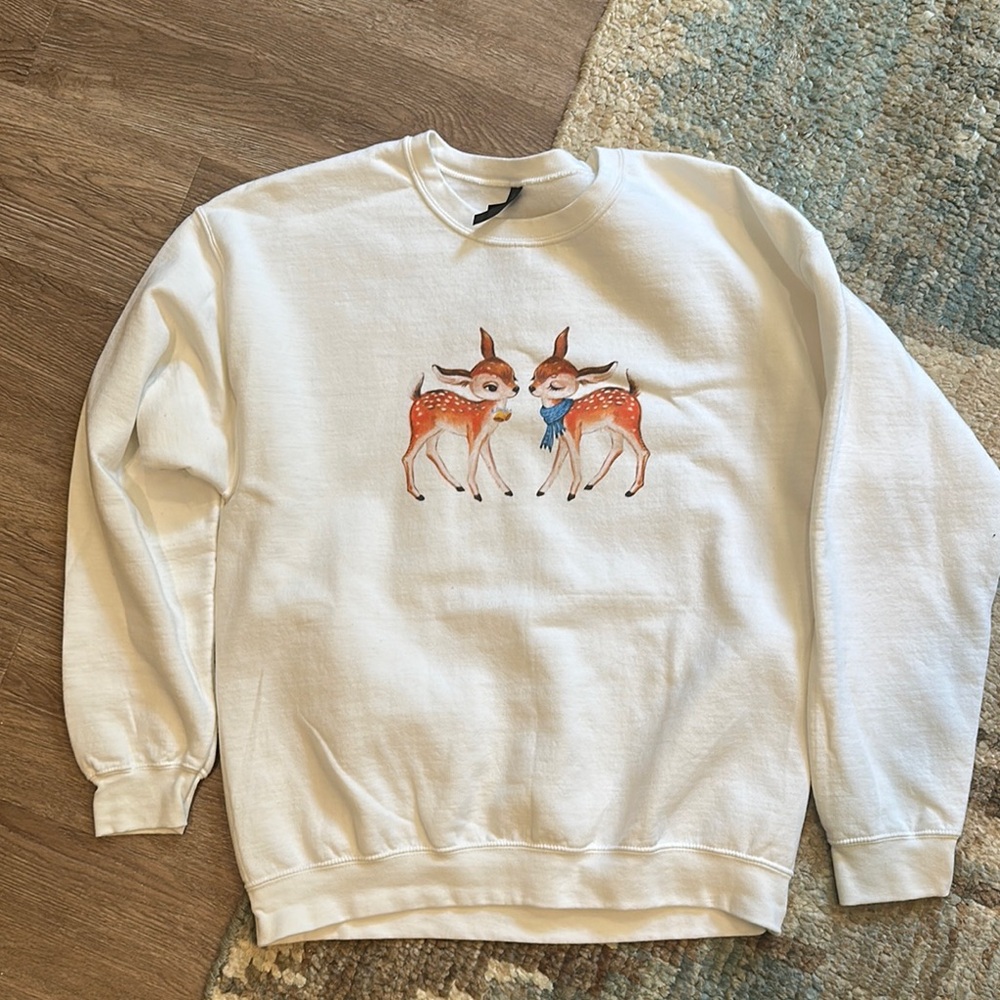 White Sweatshirt w/ Adorable Set of Deer